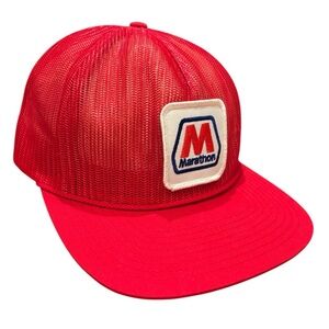 Vtg Marathon Trucker Hat Red Mesh SnapBack Adjustable One Size
